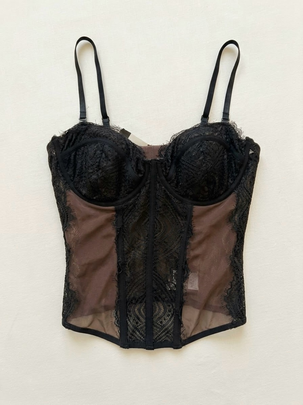 Black Lace Bustier Corset Top - XS